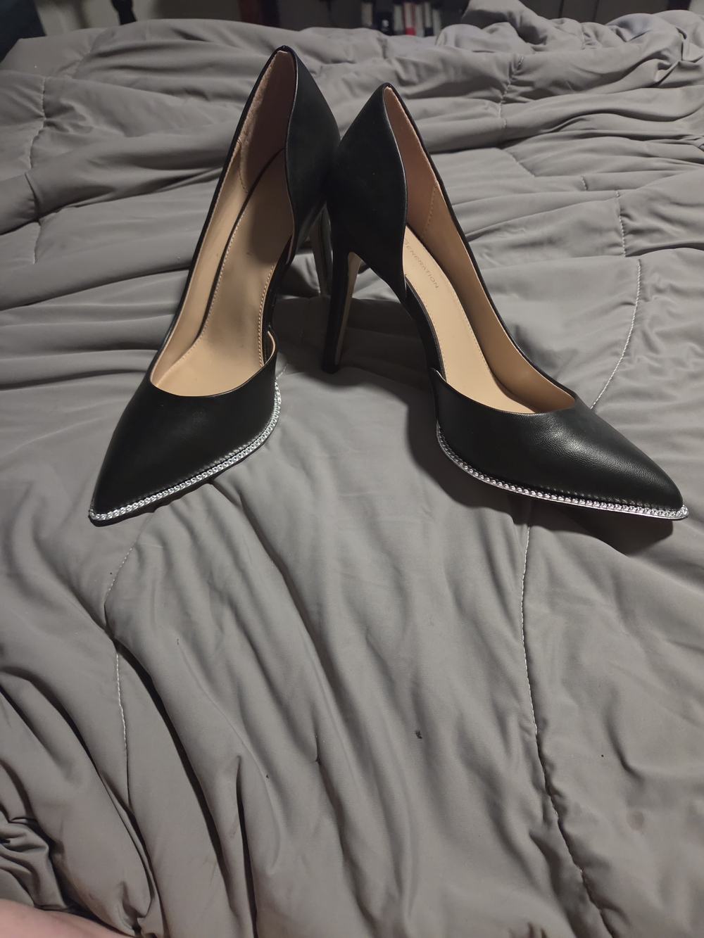New BCBGeneration Black Pointed Stiletto Pumps with Rhinestone Trim
